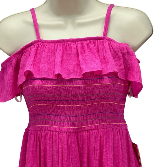 BCX Girls Sleeveless Smocked Top Off Shoulder Ruffle Midi Dress - Pink - size 10 - Picture 2 of 10